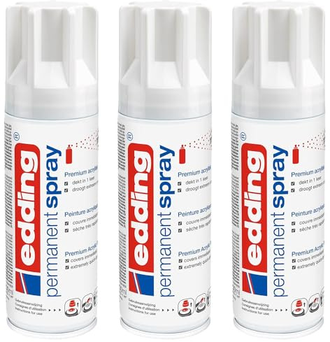 EDDING Lot de 3 Sprays 200ml Peinture Acrylique Permanent 5200 Trafic Blanc brillante