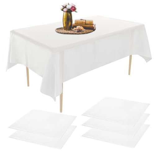 5 Stücke Weiße Tischdecke, Tischdecke Biertisch(137 * 183cm), Tischdecke Einweg Weiß, Biertisch Bierbank Tischdecke, Tischdecken für Geburtstag,Hochzeit,Party,Grillen,Picknick-Dekoration