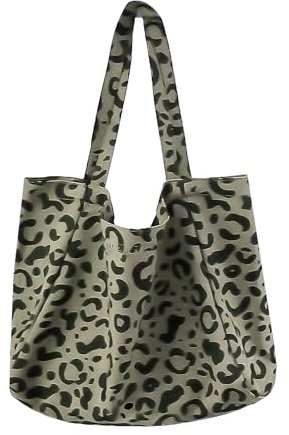 DHSBGWSX 1 Stück Grüne Umhängetasche Mit Leopardenmuster, Große Umhängetasche, Damen-Canvas-Tasche, Große Einkaufstasche, Modische Und Vielseitige Einkaufstasche