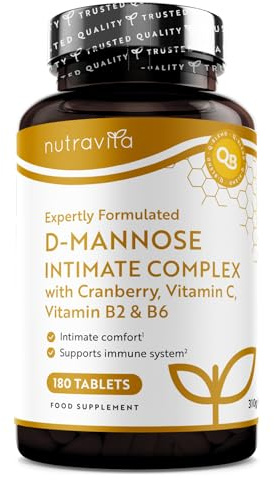 Nutravita D Mannose Complex with Vitamin C, Vitamin B6 and Cranberry Fruit Extract - 3 Months Supply, Support The Normal Function of The Immune System & The Normal Mucus Membrane, D Mannose Tablets