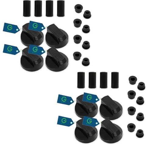 G GRIMALDI Kit 8 Manopola Universale per Piano Cottura Cucina a Gas Nero Bianco Argento Innesto 6mm 7mm 8mm, Manopole Cucina Moderna compreso Set Adattatori Asse Raso Asse Alto (8, Nero)