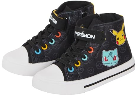 Pokemon Pikachu - Scarpe da ginnastica in tela con cerniera, per bambini, con tacco alto, Nero , 31 EU