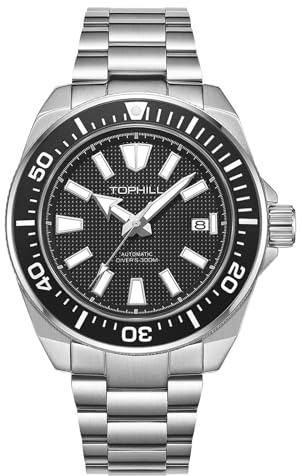 TOPHILL Reloj de buceo para hombre, 43,5 mm, movimiento japonés NH35, esfera de cristal de zafiro, Super C3, calendario luminoso, reloj de pulsera mecánico automático, resistente al agua, 300 m TD008G