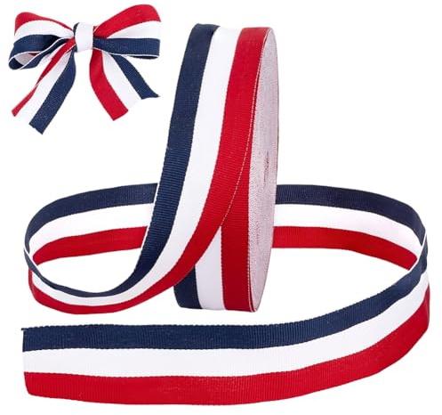 PH PandaHall 45.7m Ruban Bleu Blanc Rouge 40mm Ruban Gros Grain Rayé Rubans Tissu Bleu Blanc Rouge Drapeau Francais pour Décorations du 4 juillet Drapeaux Art Emballage Bannière Fête Nationale