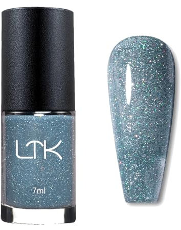 Glitter Blue Nail Polish - Flash Shinny Light Blue Nail Varnish - Quick Drying & Long Lasting Glitter Nail Polish - No Need Baking & Easy to Apply Nail Vatnish for Women