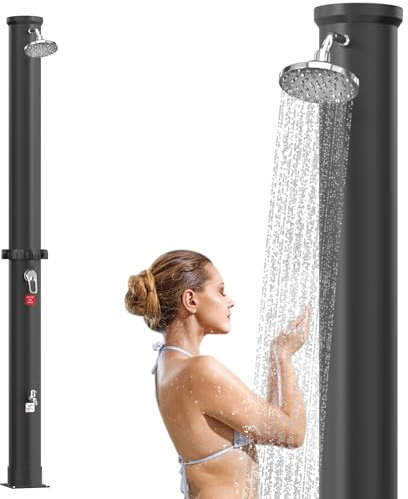 SUBTLETY Douche solaire 40 l en plastique PVC avec pommeau de douche à effet pluie rotatif chromé et robinet de camping, colonne de douche chaude jusqu'à 60 °C, douche de piscine pour jardin, plage
