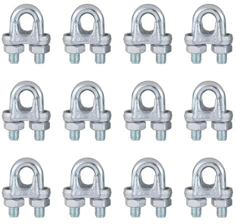 12PCS 1/4 Inch Wire Rope Clamps, M6 Heavy Duty Galvanized Wire Cable Clamps for Tent Ropes,Wire Clamps for Cables(6mm), Boat, Clotheslines, U-Bolt Saddle Fasteners for Secure Connections