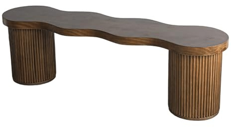 Panca da interni in legno massello con gambe rotonde spesse, design curvo per scarpe, forte capacità di carico, marrone, 140 x 35 x 45 cm, elegante mobile ad angolo per la casa.