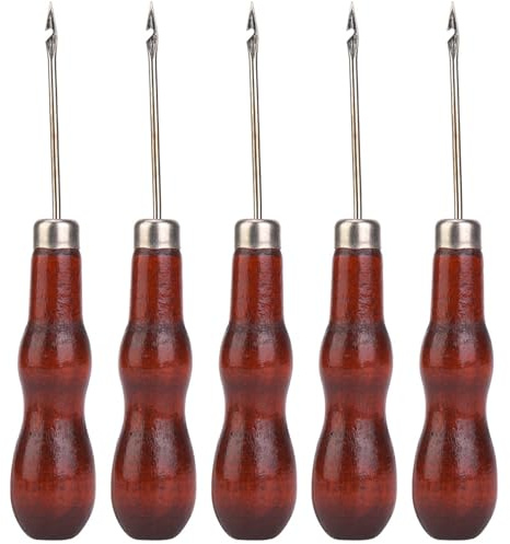 Oytrui 5PCS Wooden Handle Awl, Leather Sewing Tool for Shoe Repair and Paper Craft, with Metal Tip and Ergonomic Design