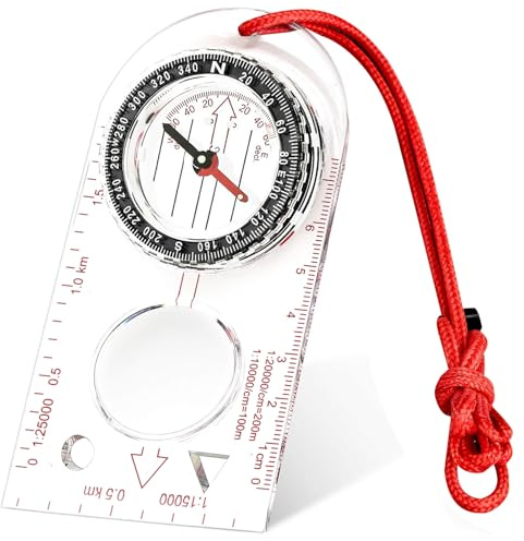 Boussole de Navigation, Boussole Randonnée avec Déclinaison Réglable Équipé d'une Corde Rouge Transparente Compas d'Orientation pour Randonnée Camping Sport de Plein air