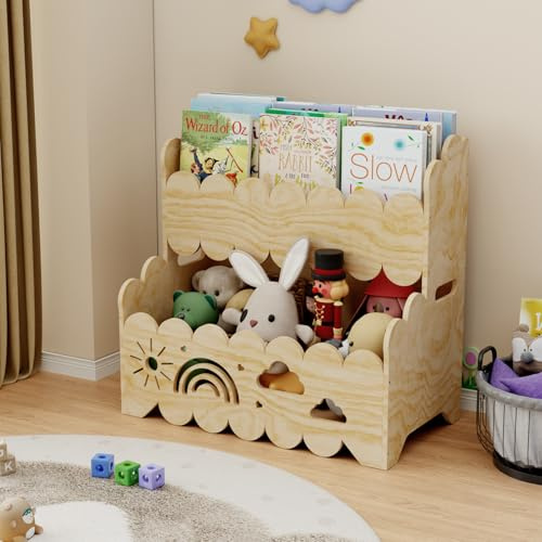 DUHARS Étagère en Bois pour Enfants, étagère Montessori à 2 Niveaux, idéale pour Les Chambres d'enfants, Les crèches et Les salles de Classe, étagères de Rangement pour Livres et Jouets