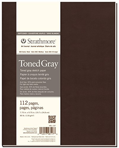 STRATHMORE Série 400 recyclé - Carnet croquis 56 feuilles 19.6 x 24.7 cm couverture souple - 118g/m² - Ton gris