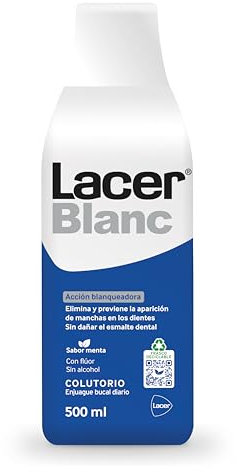 LACERBLANC - Colutorio Sabor Menta 500 ml, Enjuague Bucal de Uso Diario, Múltiples Beneficios, Acción Blanqueadora, Previene Placa Bacteriana, Caries y Protege las Encías