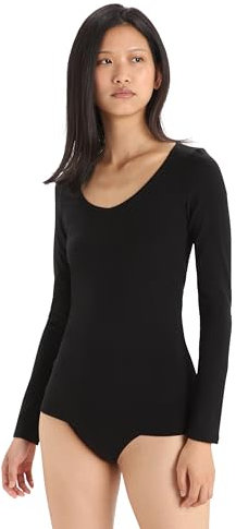 Icebreaker Merinowolle Damen Unterwäsche - Siren Langarmshirt Sweetheart | Pullover | Longsleeve | Funktionsshirt Langarm | Longshirt | Merino Pullover - Schwarz, S