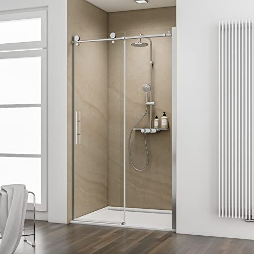 Schulte porte de douche coulissante 120 x 200 cm, en niche, roulettes en haut, aspect chromé, 2 verres de sécurité transparent 8 mm, montage 1 partie fixe réversible, plage de réglage 118.5-120.5