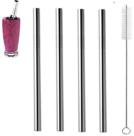 ZhaoCo Acciaio INOX Cannucce 8.5 pollici, Set di 4 Cannucce Riutilizzabili Lavabile in Metallo con 1 Spazzola di Pulizia per Smoothie, Milkshake, Cocktail e Bevande Calde - Dritto, Larghe