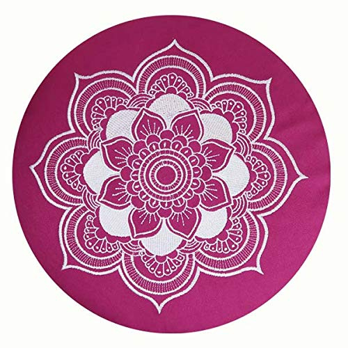 Cuscino da meditazione Celine Madeleine con rivestimento ricamato, lavabile, cuscino interno imbottito con bucce di grano saraceno, 33 x 15 cm, adatto per principianti e esperti (magenta)