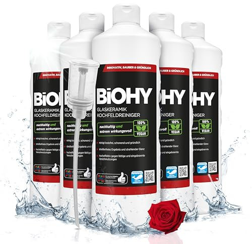 BiOHY Nettoyant pour plaques de Cuisson en vitrocéramique (6 x 1l Bouteille) + Distributeur | pour des plaques de Cuisson brillamment Propres (Kochfeldreiniger)