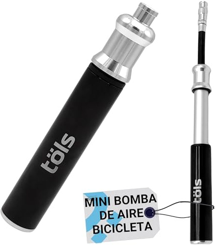 TÖLS Mini Bomba Bicicleta Aina Pro - Mini Bomba de Aire Bicicleta 80 PSI 5,5 Bar - inflador Bicicletas con latiguillo Incluido - hinchador Bicicleta Super Ligero - Mancha para Bicicleta - Bike Pump