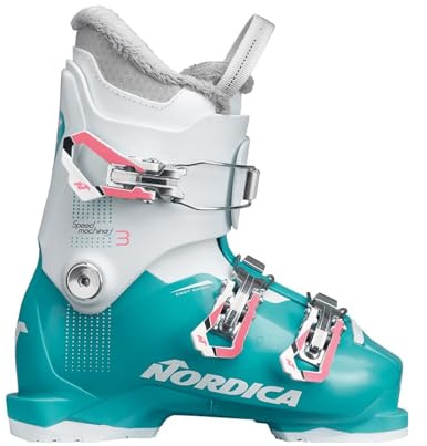 Nordica Speedmachine J3 Kid's Alpine Ski Boots (Light Blue/White/Pink, 25.5)