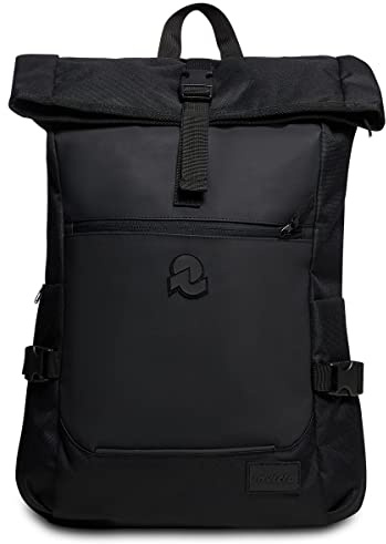 Invicta ACT FOLD Rucksack aus nachhaltigem Stoff, Praktisch & Unisex Leicht, kompakt, mit Laptopfach & Rollup Funktion;Büro, Reise, Arbeit, Fahrrad Backpack, Daypack, italienisches Design schwarz