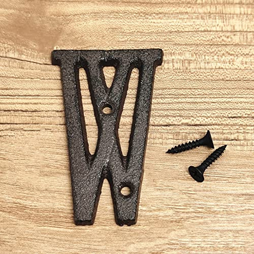 3D House Plaque Numbers 0-9 Letter A-Z Black Cast Iron 8cm Metal Digital Door Plate Sign with Screws Alphabet Home Outdoor Anti-Rust Exterior Signage Doorplate Hotel Apartment Street Mailbox (W)