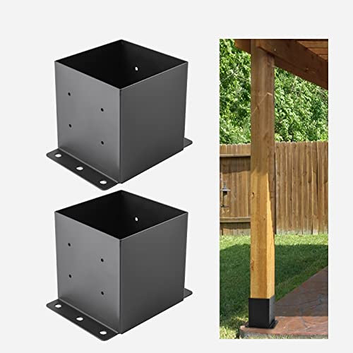 6x6 Post Base,Post Brackets(Inner Size 5.6x5.6),Black Powder-Coated Heavy Duty Steel Fence Post Anchor for Deck Porch Railing Fence Pergola Support(2 PCS)…