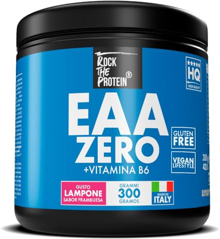 EAA Aminoacidi Essenziali Polvere Gusto Lampone Rock The Protein® Matrice di 9 Amminoacidi Essenziali Con BCAA, Pre Workout Post Workout, Crescita E Recupero Muscolare, Essential Amino Acids