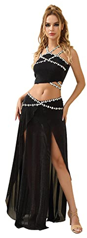 ROYAL SMEELA Costume Danza del Ventre Donna Set Top e Gonna Nera Abbigliamento per Danzatrice del Ventre Adulto