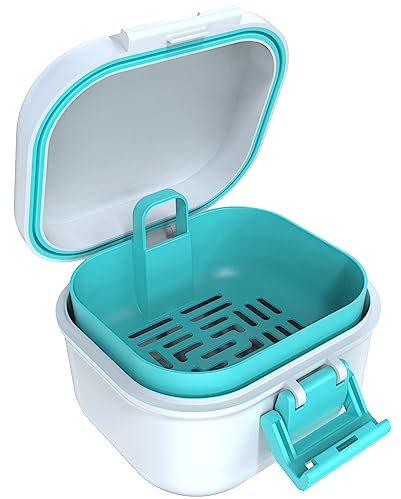 ARGOMAX Auslaufsicher Prothese Box, Tragbar Einweichen Zahnprothesendose, Zahnprothesenbox mit Sieb, Für Zahnersatz und Zahnspangen (weiß + cyan).