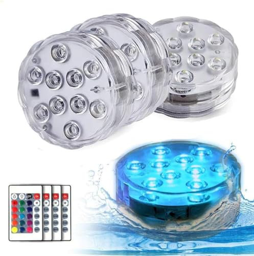 Anziner Led Teelichter mit Fernbedienung - Wasserdicht und batteriebetrieben - RGB-Multi-Farbwechsel - für Aquarien, Teich, Schwimmbad, Party, Holloween, Dekorationen (4 Stück)