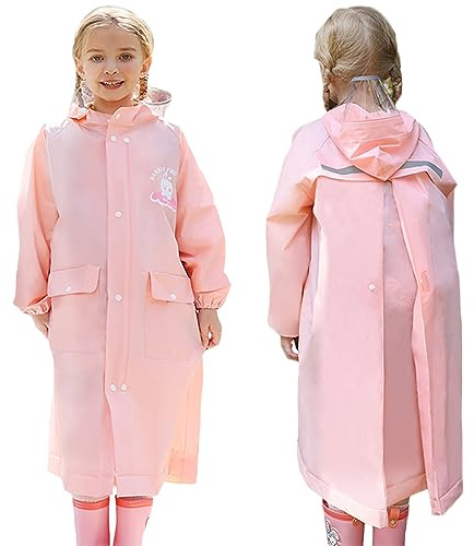 Fewlby Kids Raincoats Boys Girls Rain Poncho, Hooded Rain Jacket Waterpoof Rain Coats Toddler Cartoon Rainproof Cape Rainwear with Portable Bag,6-8 Years Size L