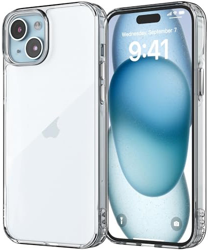 Jupitrix for iPhone 15 Hülle 6,1 Zoll, Handyhülle Durchsichtig Nie Vergilbung Case Militärschutz Stoßfeste Stoßstange Kratzfeste Transparent Schutzhülle Dünnes Design Robuste PMMA Rückseite Cover