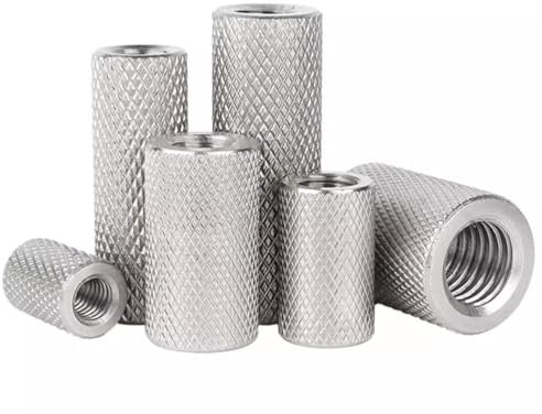 Dadi zigrinati M10 x 10 mm, in acciaio inox, 4 pezzi, dadi tondi, distanziatori a due lati, filettatura interna