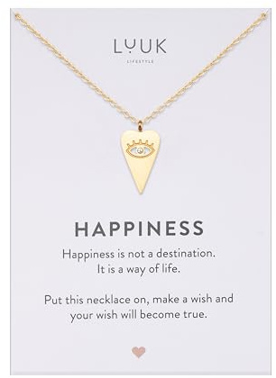 LUUK LIFESTYLE Collana in acciaio inossidabile con ciondolo a forma di cuore e occhio di Nazar, lunghezza regolabile, 50 cm, portafortuna, oro