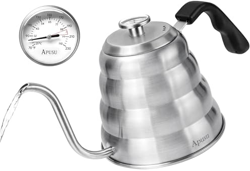 Tea Kettle For Stovetop,Gooseneck Pour Over Kettle,Thermometer,40oz,Silver