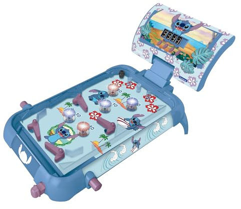 Lexibook, Disney Stitch, Elektronischer Tischflipper, Action- und Reflexspiel für Kinder und Familie, LCD-Bildschirm, Licht- und Soundeffekte, Blau, JG610D