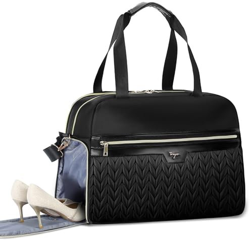 Tonyeee Reisetasche, Weekender-Tasche für Damen mit Schuh- und Laptopfach, Handgepäck Reisetote mit Nassfach, Geschäftsreise Umhängetasche, Übernachtungstasche für Flugzeug, Sporttasche, Schwarz