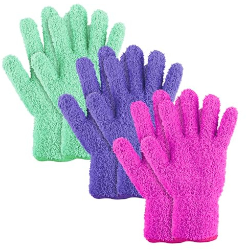 WLLHYF 3 Pairs Microfiber Dusting Gloves Washable Cleaning Gloves
