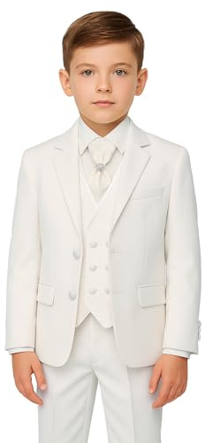 Costume luxueux 5 pièces ivoire pour garçon avec gilet croisé - Ensemble de baptême de communion coupe slim, âge 2 années