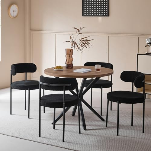 DEYARNA HOME Matgruppsset, bord och stolar, 100 cm runt matbord med 4 matstolar, bord och 4 stolar för kök, vardagsrum, balkong, restaurang, kontor (mörk träfärg + svart)