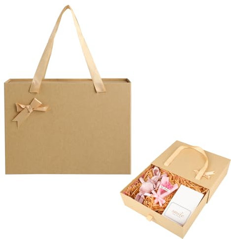Scatola Regalo Grande con Coperchio – Carta Kraft con Fiocco Scatola Regalo – Gift Box per Matrimoni/Compleanni – Pacco Regalo per Famiglia e Amici
