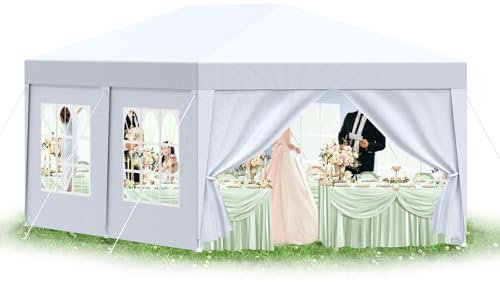 arvioo Pavillon 3x6 m mit 6 Seitenwände Wasserdicht Stabil Winterfest UV-Schutz Partyzelt mit PE-Dach und Stahlrahmen für Outdoor-Events, Märkte & Feste (Weiß)