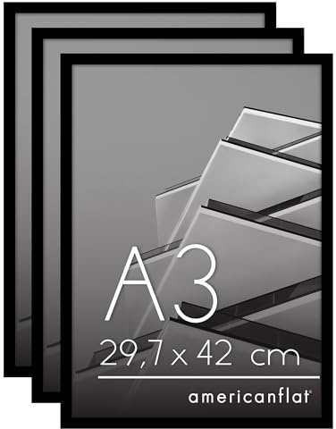Americanflat Set di 2 Cornici A3 Nere - Cornici per Foto con Bordo Sottile e Pannello Protettivo in Plastica - Cornice da Parete con Ganci Seghettati Integrati - Orizzontale o Verticale