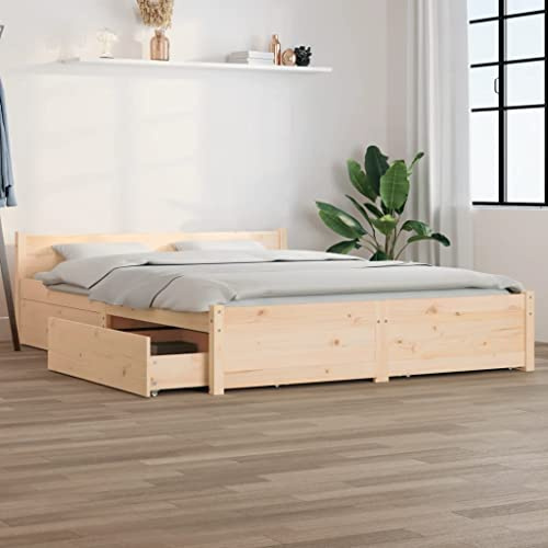 Refined Holzbett Massivholzbett Bettrahmen Bettgestell Doppelbett Lattenrost Schlafzimmerbett Schlafzimmermöbel Bett mit Schubladen 120x200 cm