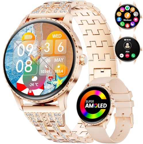 LIGE Montre Connectée Femme avec Appel Bluetooth,1.32 AMOLED Display Ronde Smartwatch Femme avec 100+ Modes Sportifs,Fonction Féminine,Fréquence Cardiaque,Sommeil,IP68 Étanche Android iOS (FV22-A)