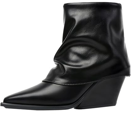 ofeirhz Bottines pour femme avec fond épais et talon incliné Fermeture éclair latérale Bout pointu Bottines en cuir Faciles à enfiler et à enlever Chaussures confortables faciles à nettoyer Bottines