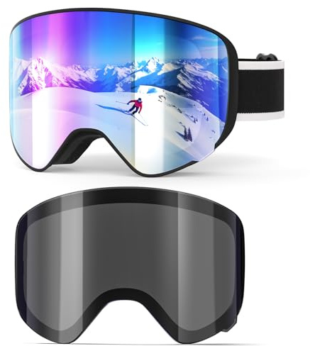 EasYoung Kid Ski Goggles, Snowboard Goggles for Boys Girls Junior, Skiing Goggles with Magnetic Replacement Lens, UV Protection, Anti-fog, Helmet Compatible for Skiing
