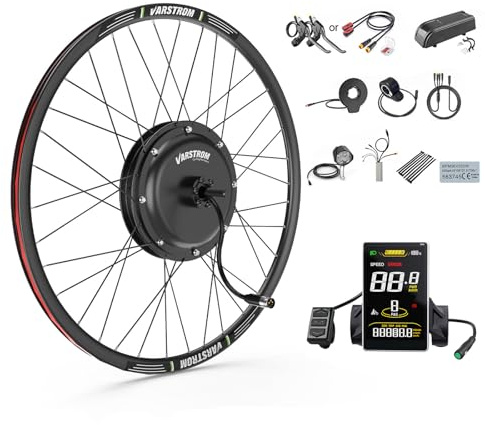 Varstrom 48V 1500W Kit de Conversión de Bicicleta Eléctrica - Motor de Buje Trasero de 28 29 700C con Pantalla SWM58 - Kit de Conversión para Bicicleta de Montaña Ciudad Freno de Disco