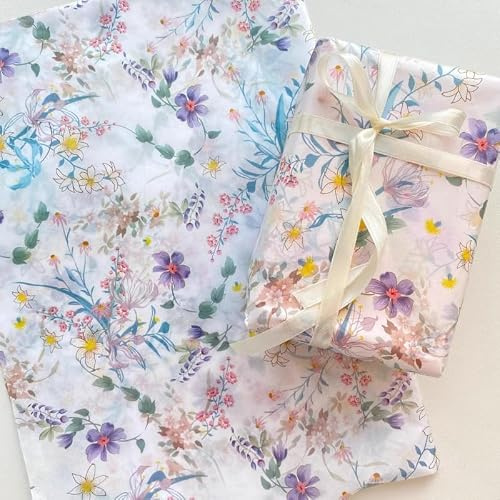 MSLSOZ Papel de Seda Floral para Envolver Regalos, 20 Hojas 50 x 70 cm Papel de Seda Artístico Decorativo, Papel de Seda de Flores Silvestres para Bolsas de Regalo, Ramos, Manualidades, Embalaje para